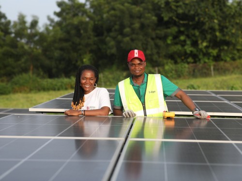 Solar panels and employees of Weziza in Benin